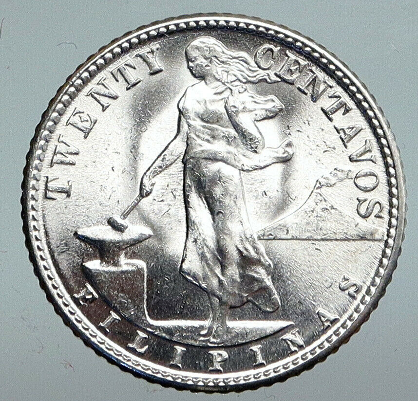 1945 D PHILIPPINES Under US Administration Eagle Silver 20 Centavos Coin i90338