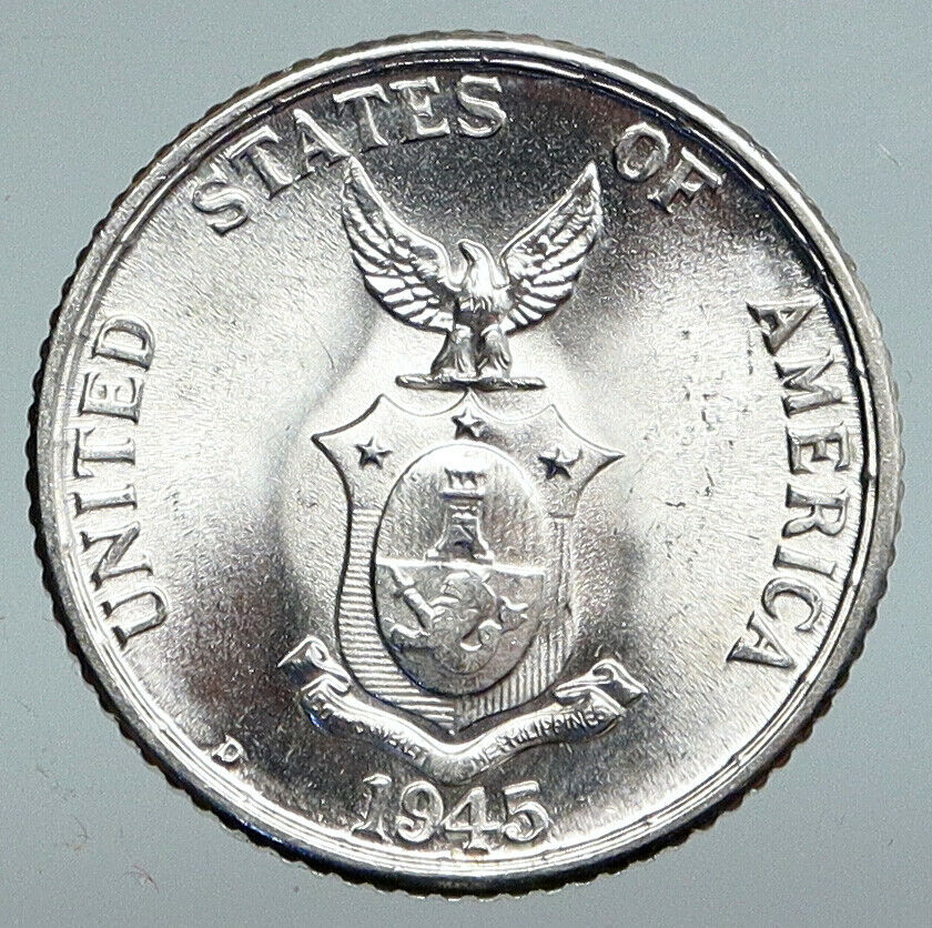 1945 D PHILIPPINES Under US Administration Eagle Silver 20 Centavos Coin i90338