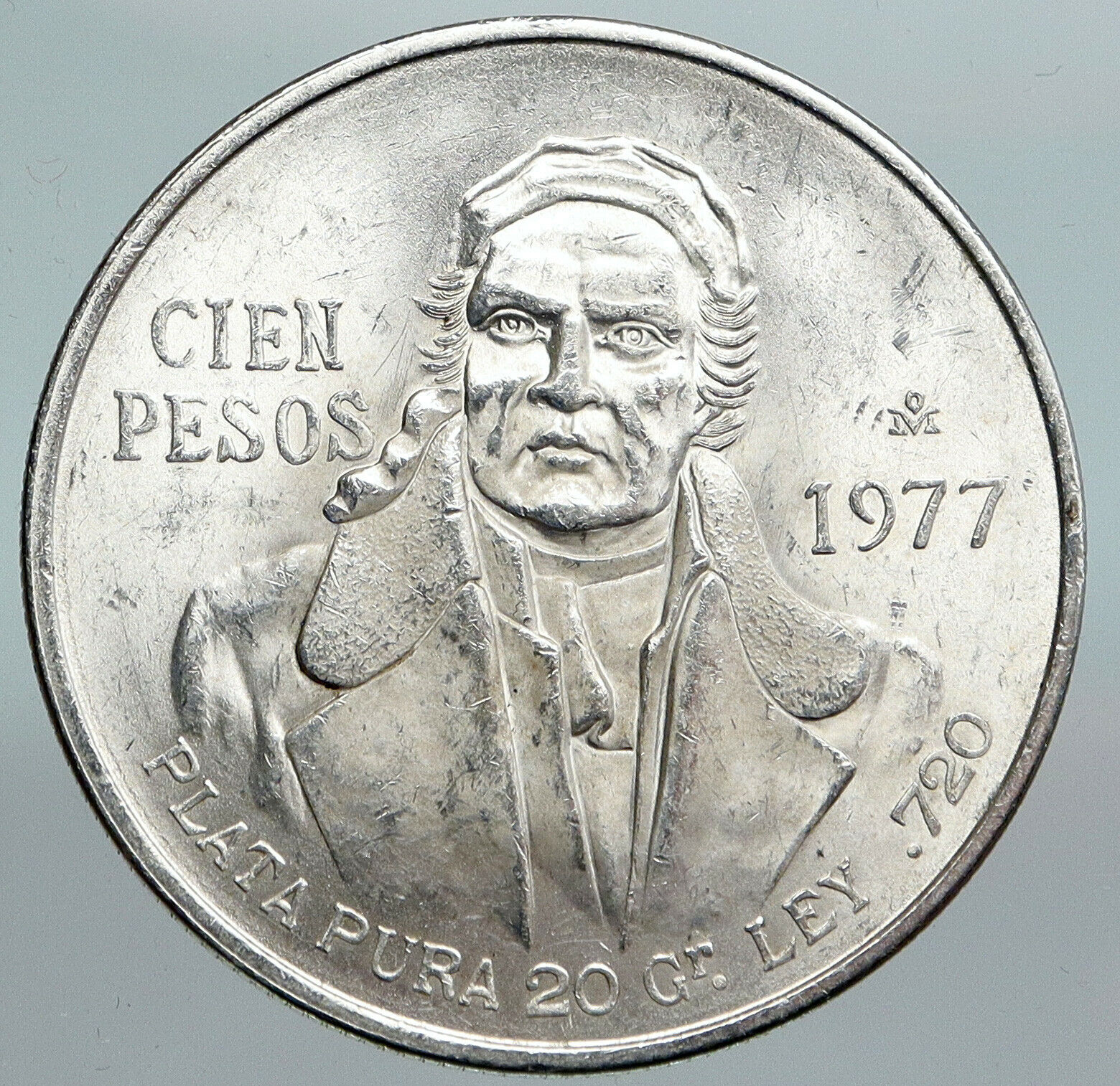 1977 Mexican Independence HERO Jose Maria Morelos Silver 100 Peso Coin i90339