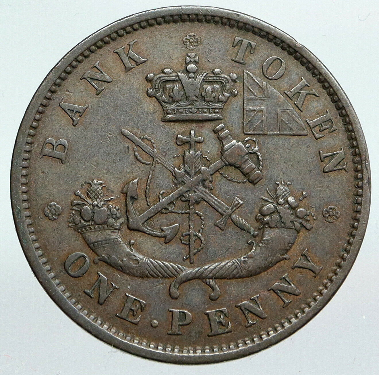 1850 UPPER CANADA Antique UK Queen Victoria Time PENNY BANK TOKEN Coin i90355