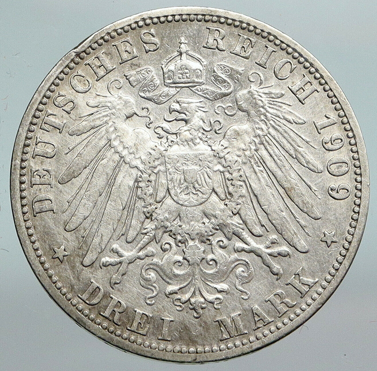 1909 A GERMANY German States PRUSSIA WILHELM II Silver 3 Mark German Coin i90370