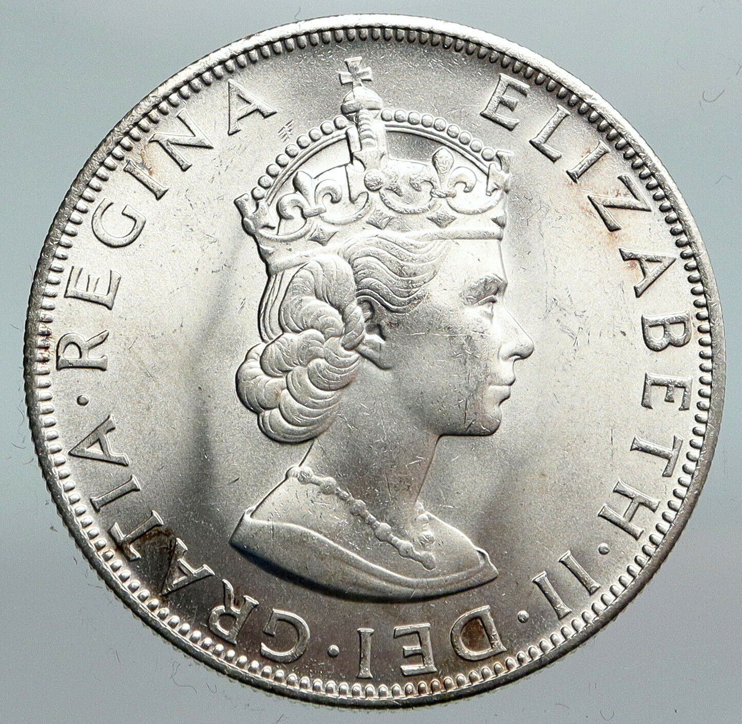 1964 BERMUDA British Colony LARGE Elizabeth II VINTAGE Silver Crown Coin i90362