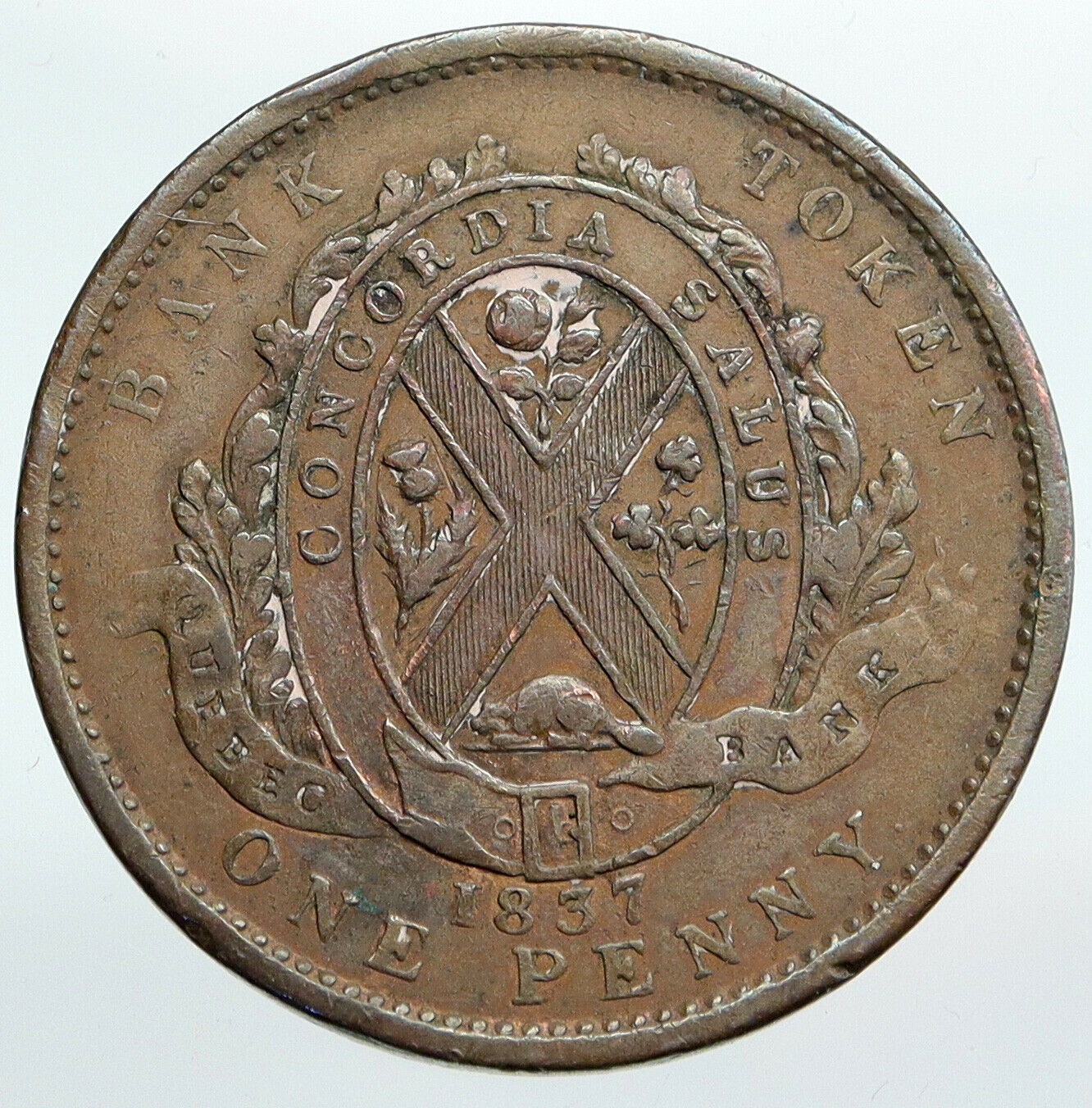 1837 CANADA Quebec Bank Token History HABITANT Antique VINTAGE Penny Coin i90359