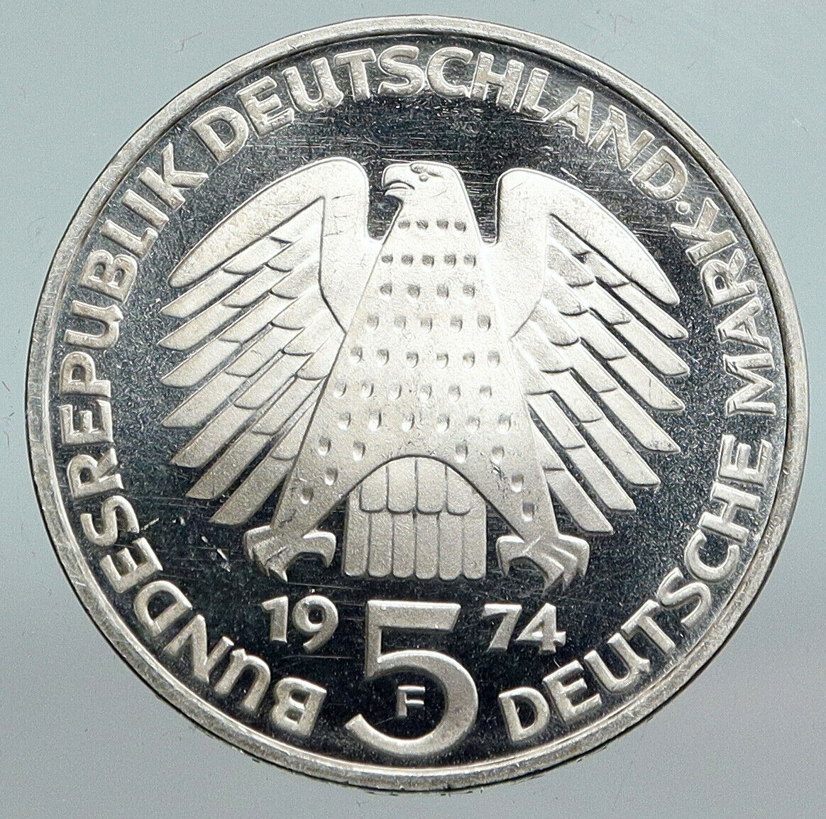 1974 F GERMANY 25 Years of German Federal Constitution Law Silver 5 Mark i90364