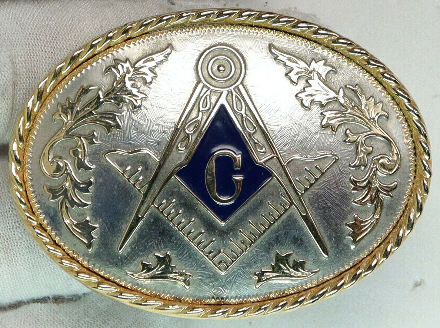 USA FREEMASON Square Compass ORNATE Flora Scottish Rite COLOR Belt Buckle i90411