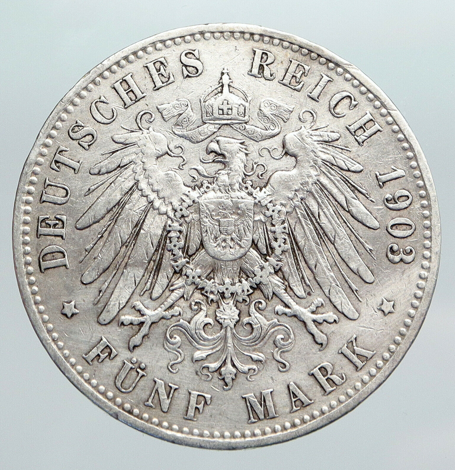 1908 GERMANY GERMAN STATES PRUSSIA WILHELM II Genuine Silver 5 Mark Coin i90442