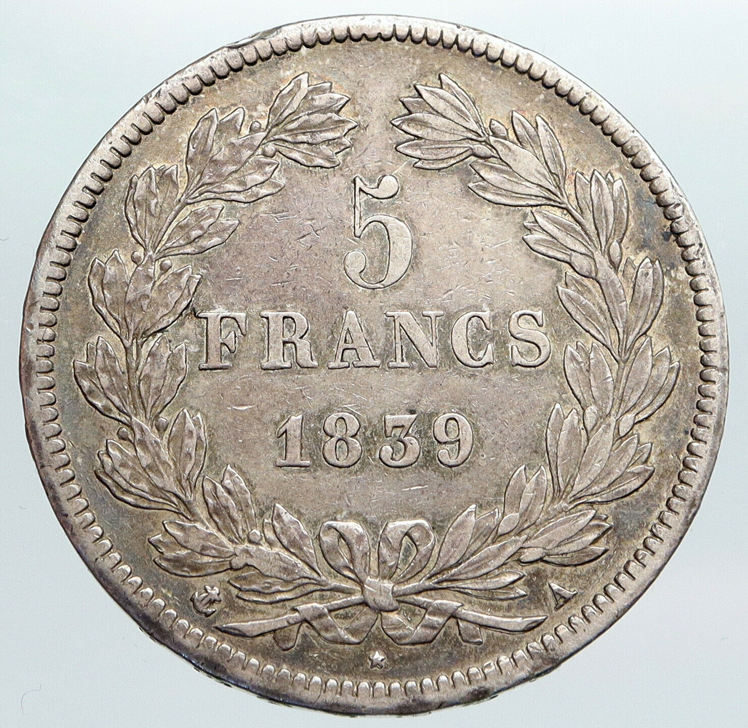 1839 FRANCE King Louis Philippe I French Antique OLD Silver 5 Francs Coin i90431