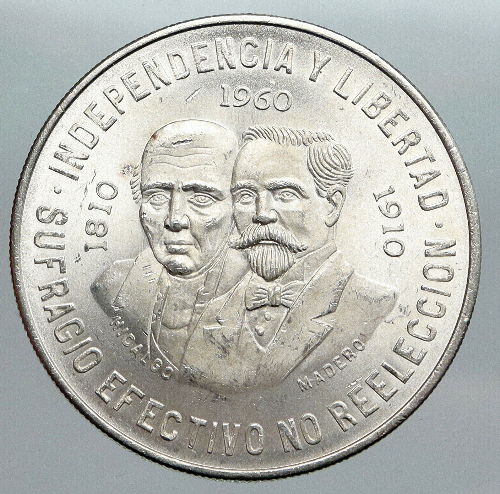 1960 Mexican 150Y WAR OF INDEPENDENCE Hidalgo Madero Silver 10 Pesos Coin i90441