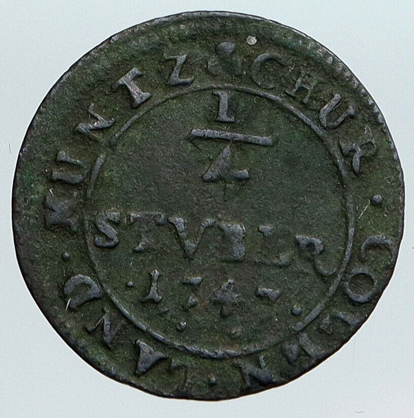 1747 GERMAN STATES Archbishopric COLOGNE Clemens August 1/4 Stuber Coin i90456