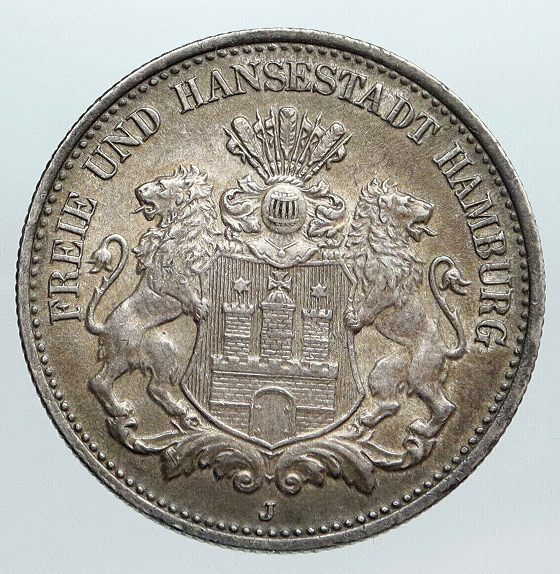 1904 J GERMANY German States HAMBURG w Lions Antique Silver 2 Mark Coin i90436