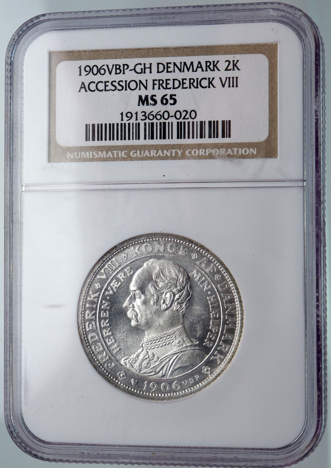 1906 DENMARK King Christian IX Frederick VIII OLD Silver 2Kroner Coin NGC i90425