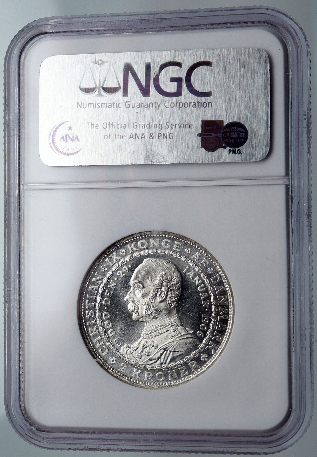 1906 DENMARK King Christian IX Frederick VIII OLD Silver 2Kroner Coin NGC i90425