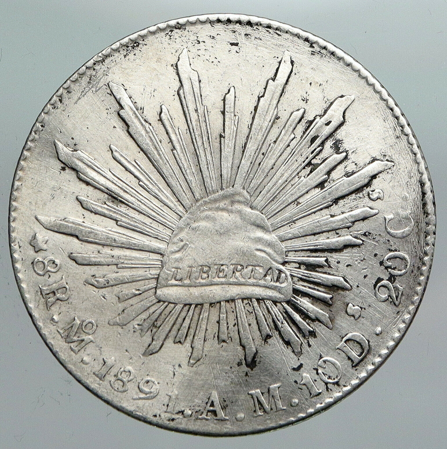 1891 Mo AM MEXICO Large Eagle Sun Antique Mexican Silver 8 Reales Coin i90468