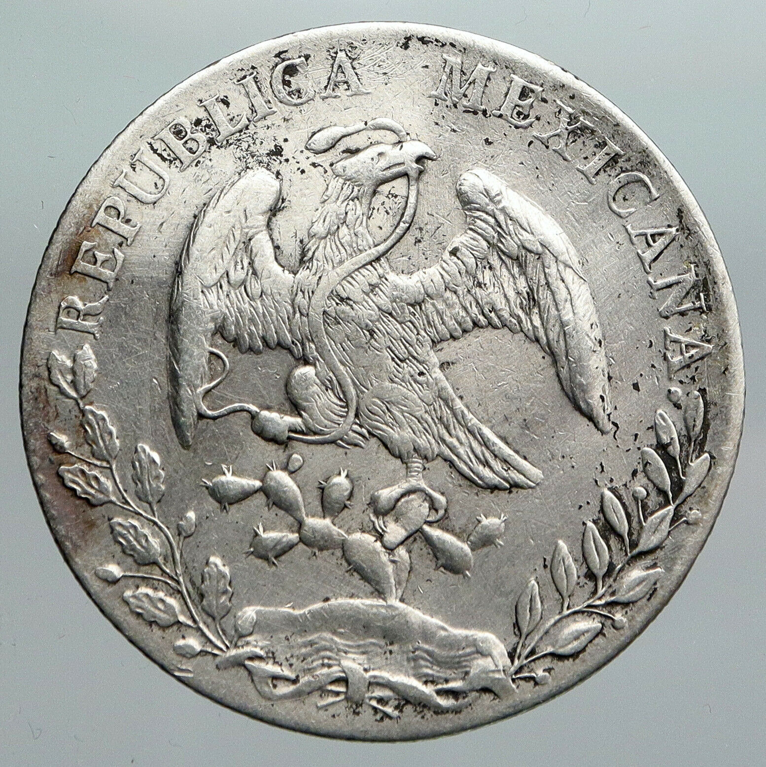 1891 Mo AM MEXICO Large Eagle Sun Antique Mexican Silver 8 Reales Coin i90468