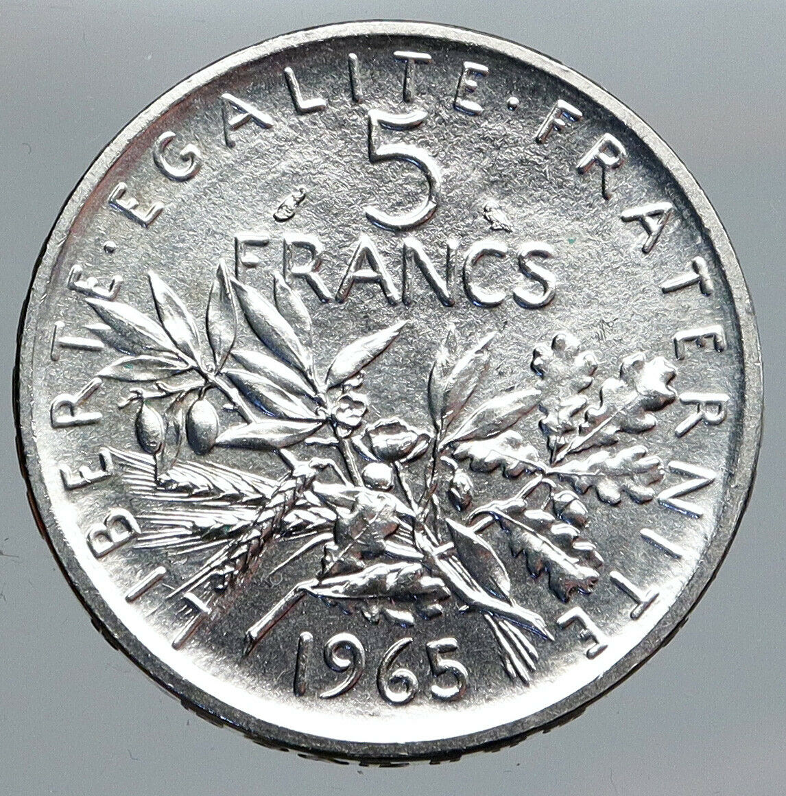 1965 FRANCE French LARGE with La Semeuse SOWER WOMAN Silver 5 Francs Coin i90480