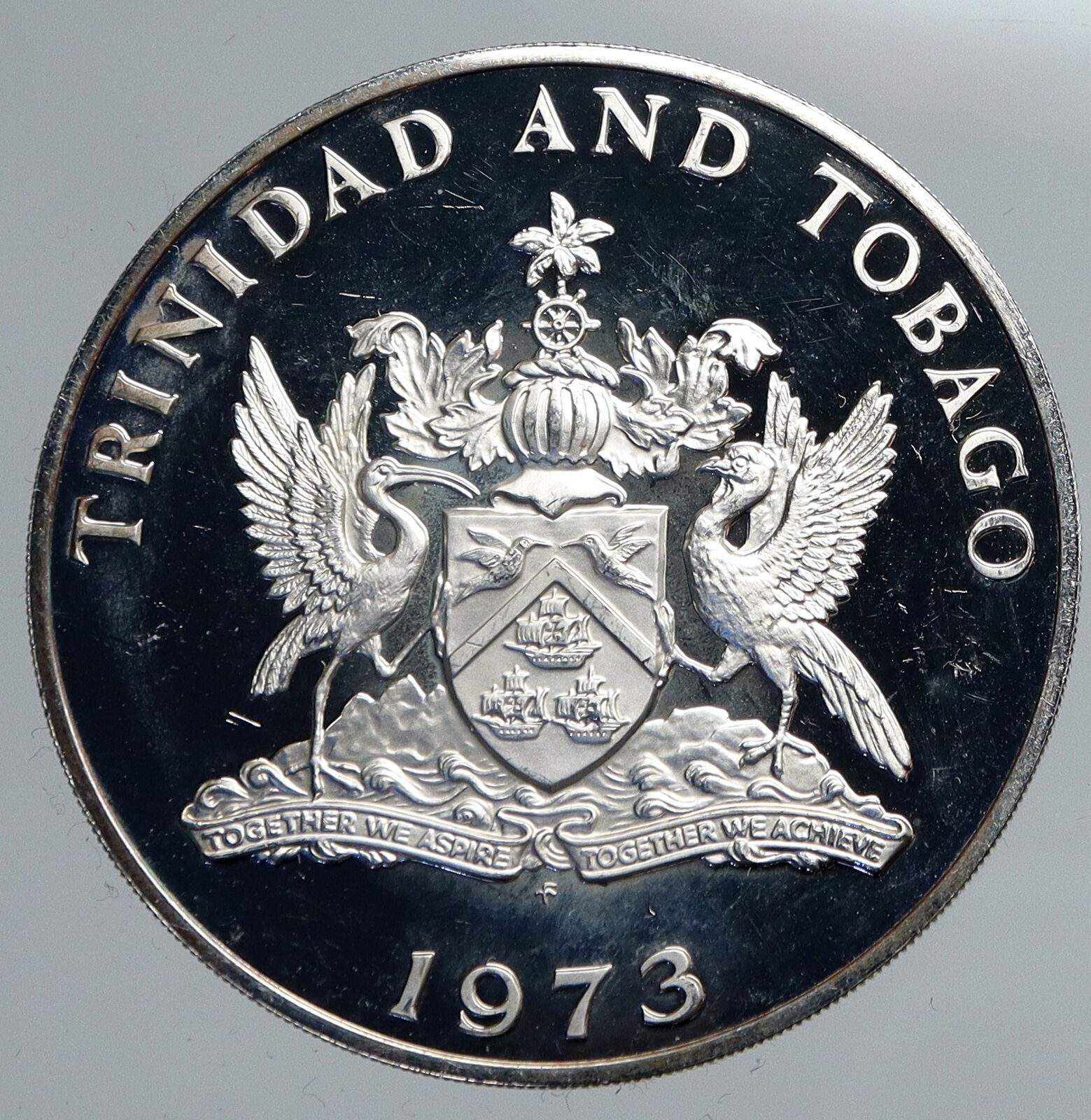 1973 TRINIDAD and TOBAGO Islands Large Vintage OLD Proof Silver $10 Coin i90481