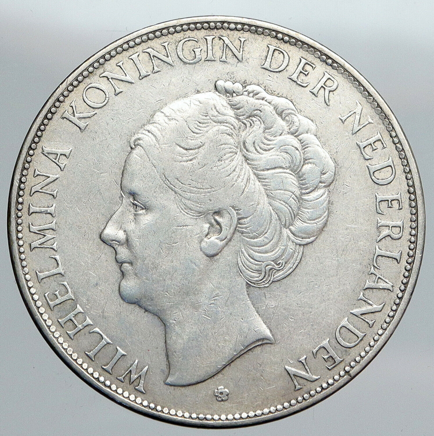 1929 Netherlands Kingdom Queen WILHELMINA 2 1/2 Gulden BIG Silver Coin i90485