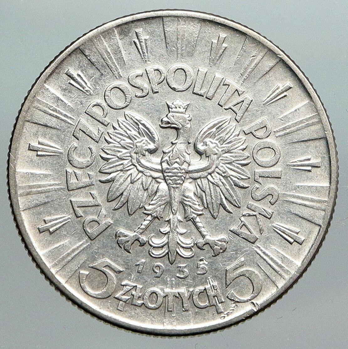 1935 POLAND Silver Jozef Pilsudski VINTAGE Antique Silver 5 Zlotych Coin i90495