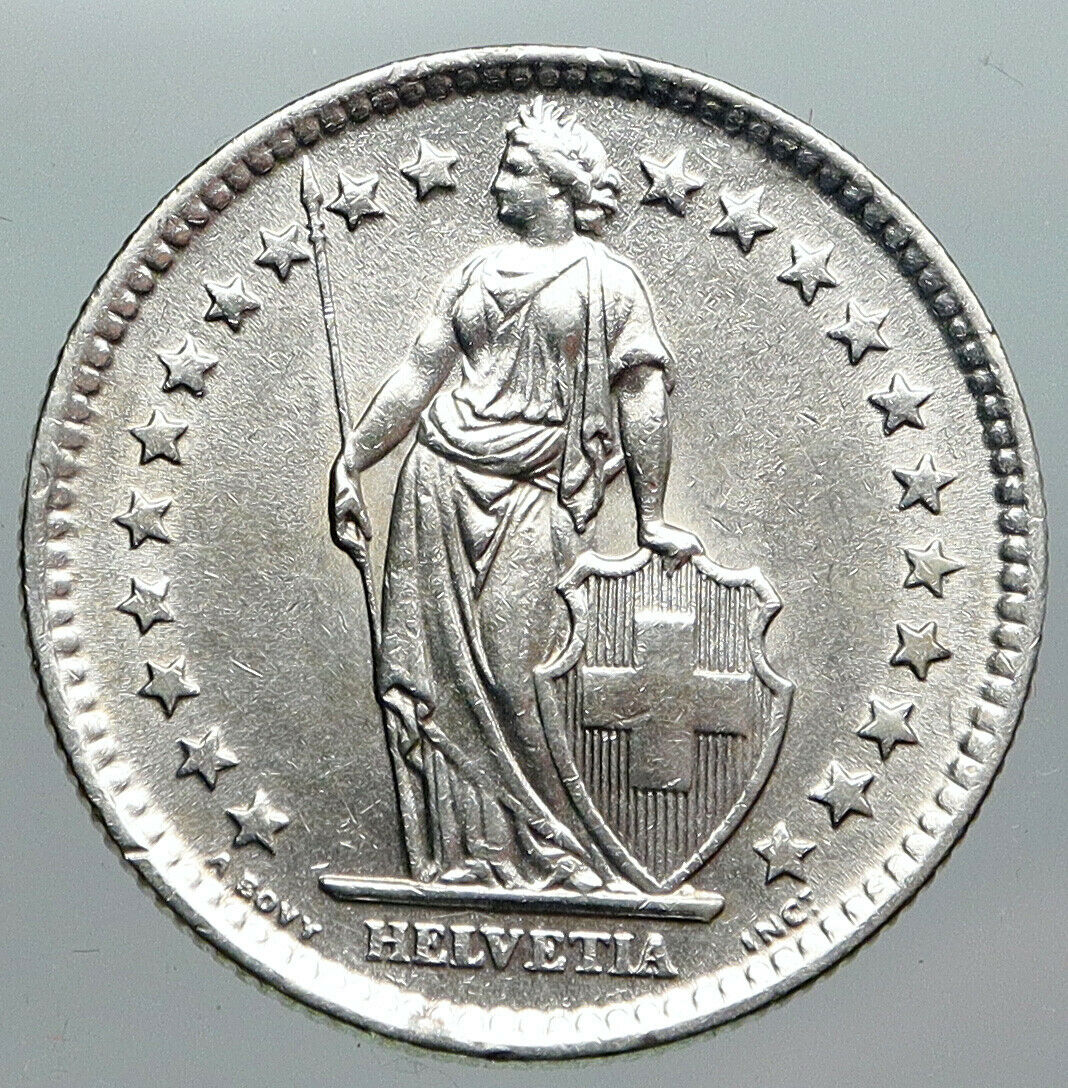 1961 SWITZERLAND - SILVER 2 Francs Coin HELVETIA Symbolizes SWISS Nation i90491