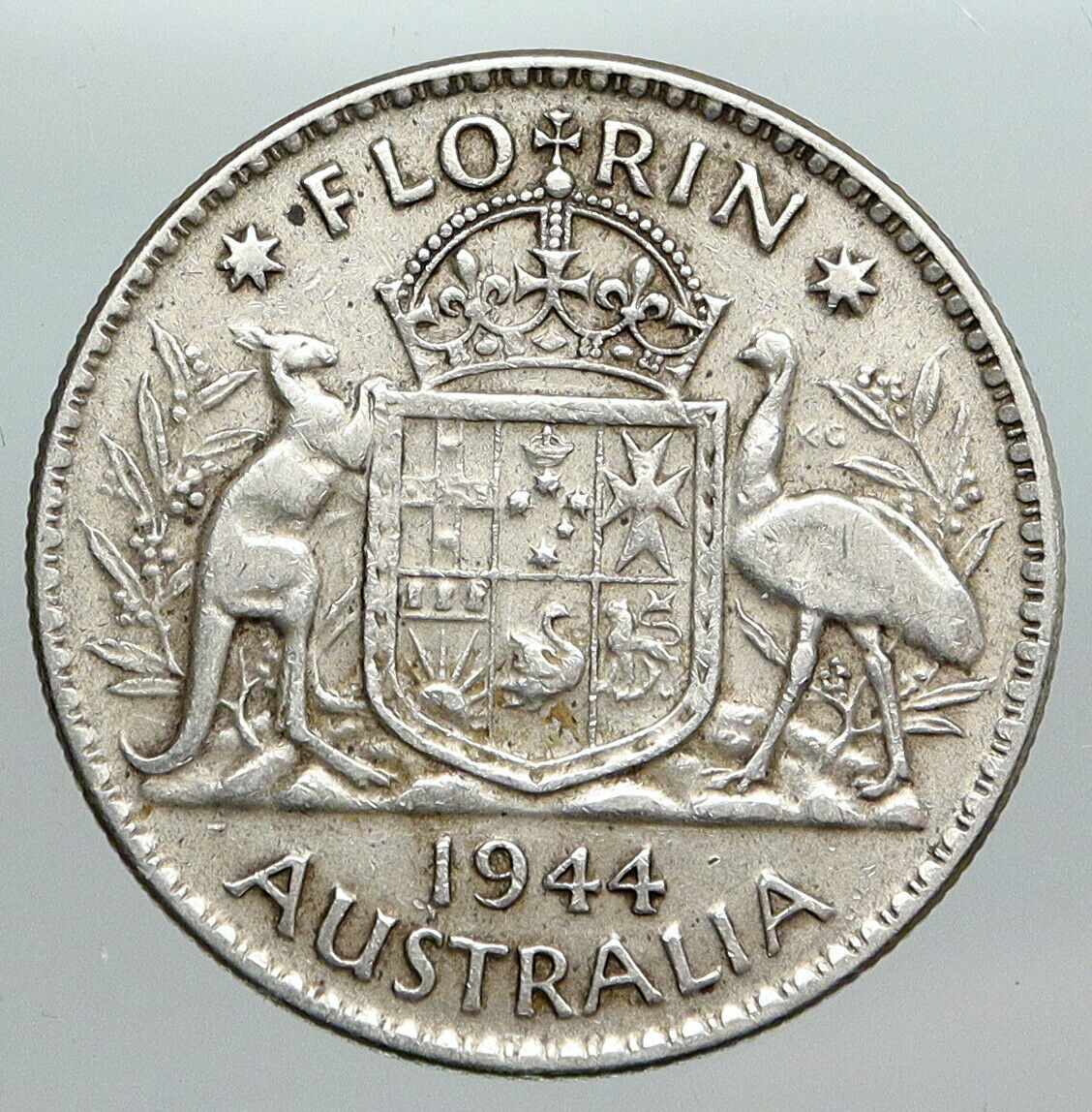 1944 AUSTRALIA King George VI Kangaroos VINTAGE Large Silver Florin Coin i90514