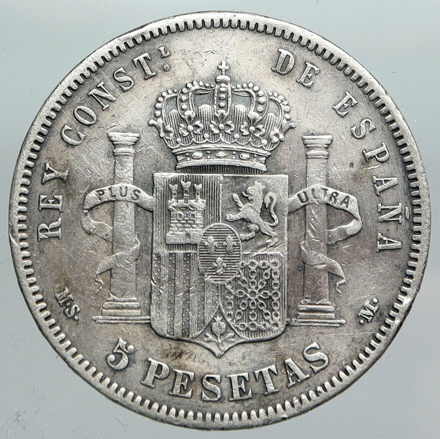 1883 SPAIN w King ALFONSO XII Antique OLD Silver 5 Pesetas SPANISH Coin i90505