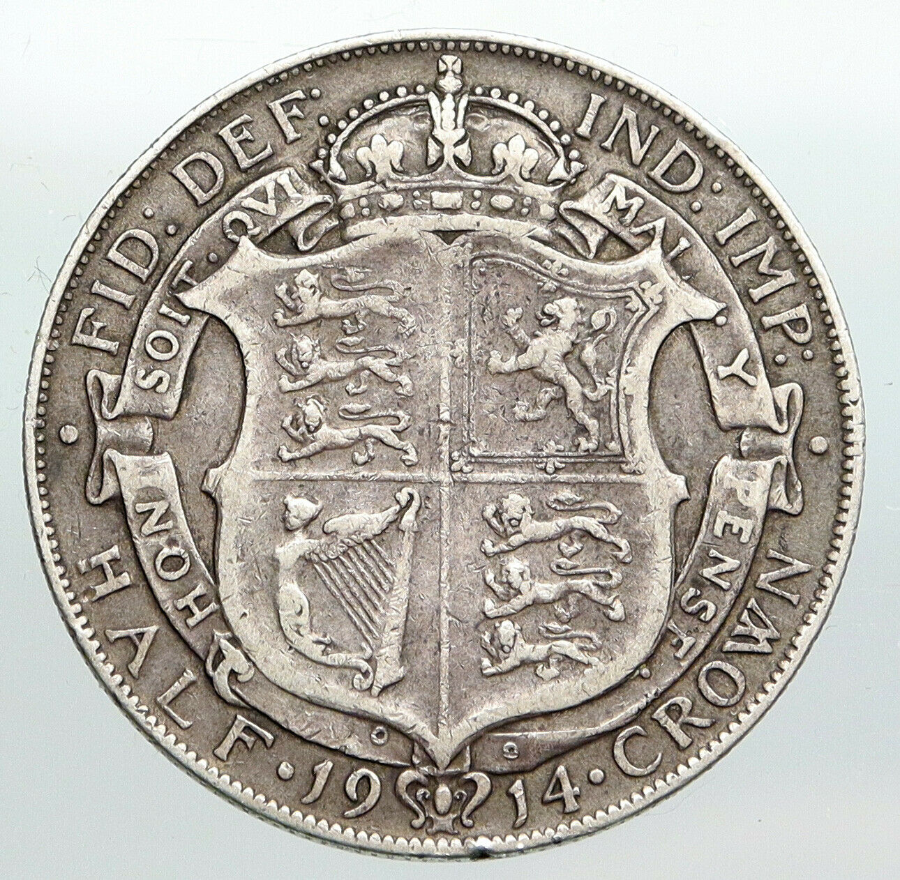 1914 Great Britain UK United Kingdom King George V SILVER Half Crown Coin i90512