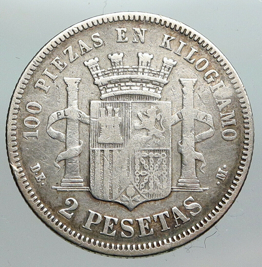 1870 SPAIN Provisional Government Liberty ANTIQUE Silver 2 Pesetas Coin i90511