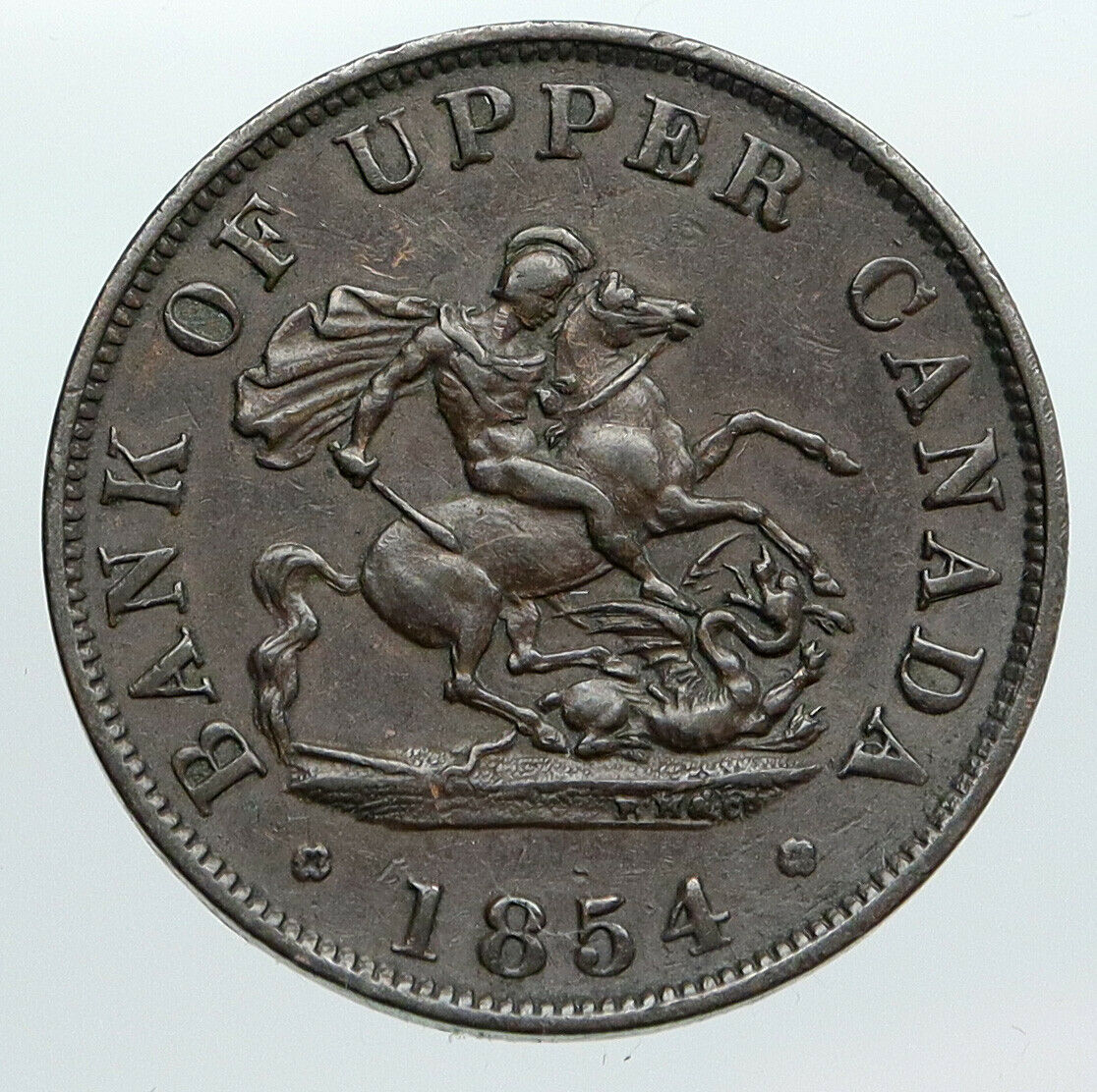 1854 UPPER CANADA Antique UK Queen Victoria HALF PENNY BANK TOKEN Coin i90542