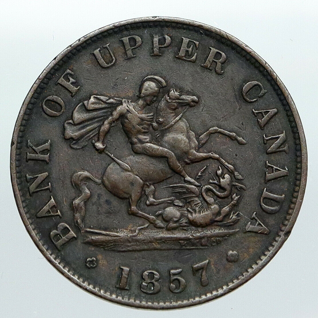 1857 UPPER CANADA Antique UK Queen Victoria HALF PENNY BANK TOKEN Coin i90536
