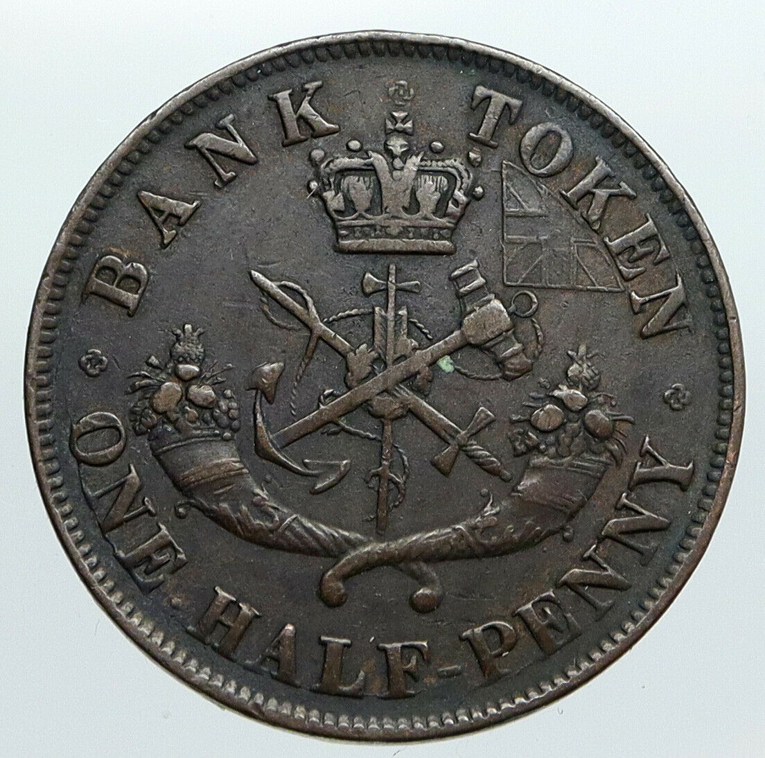 1857 UPPER CANADA Antique UK Queen Victoria HALF PENNY BANK TOKEN Coin i90536