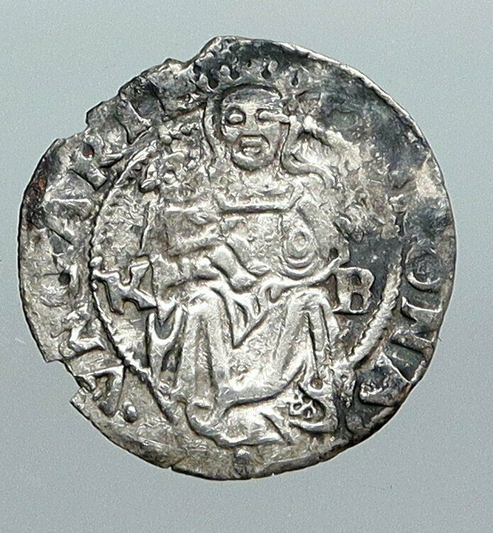 1534 HUNGARY King Ferdinand MADONNA & CHILD ANTIQUE Old Silver Denar Coin i90548