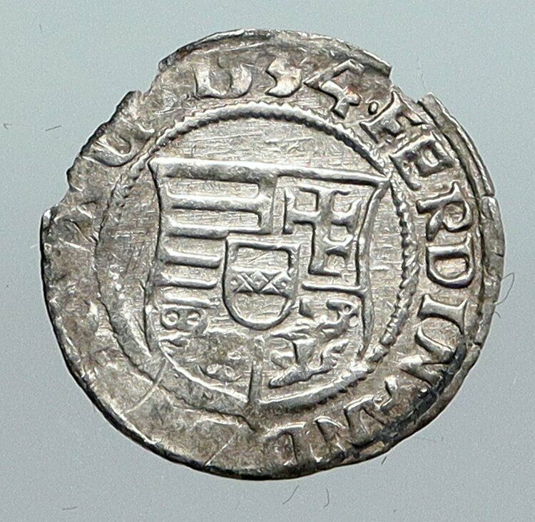 1534 HUNGARY King Ferdinand MADONNA & CHILD ANTIQUE Old Silver Denar Coin i90548