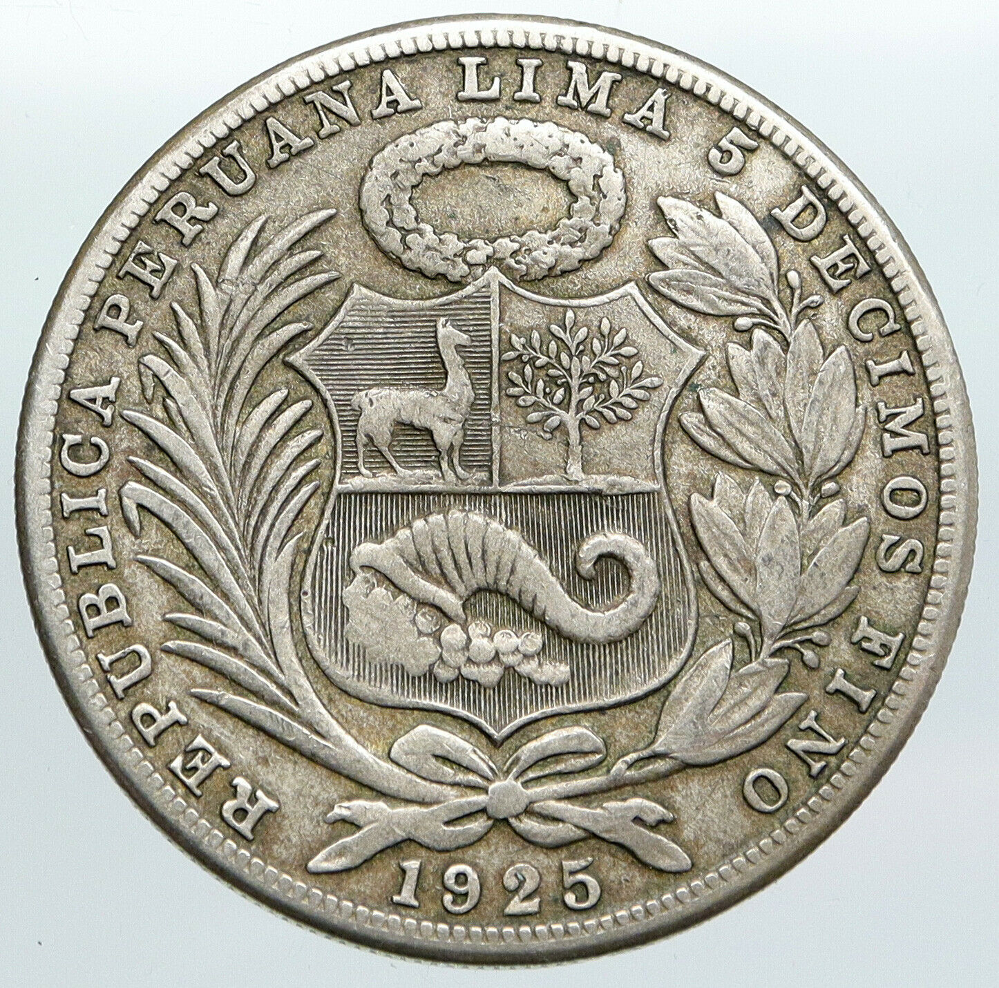 1925 PERU South America 1 SOL Antique BIG Original Silver Peruvian Coin i90527