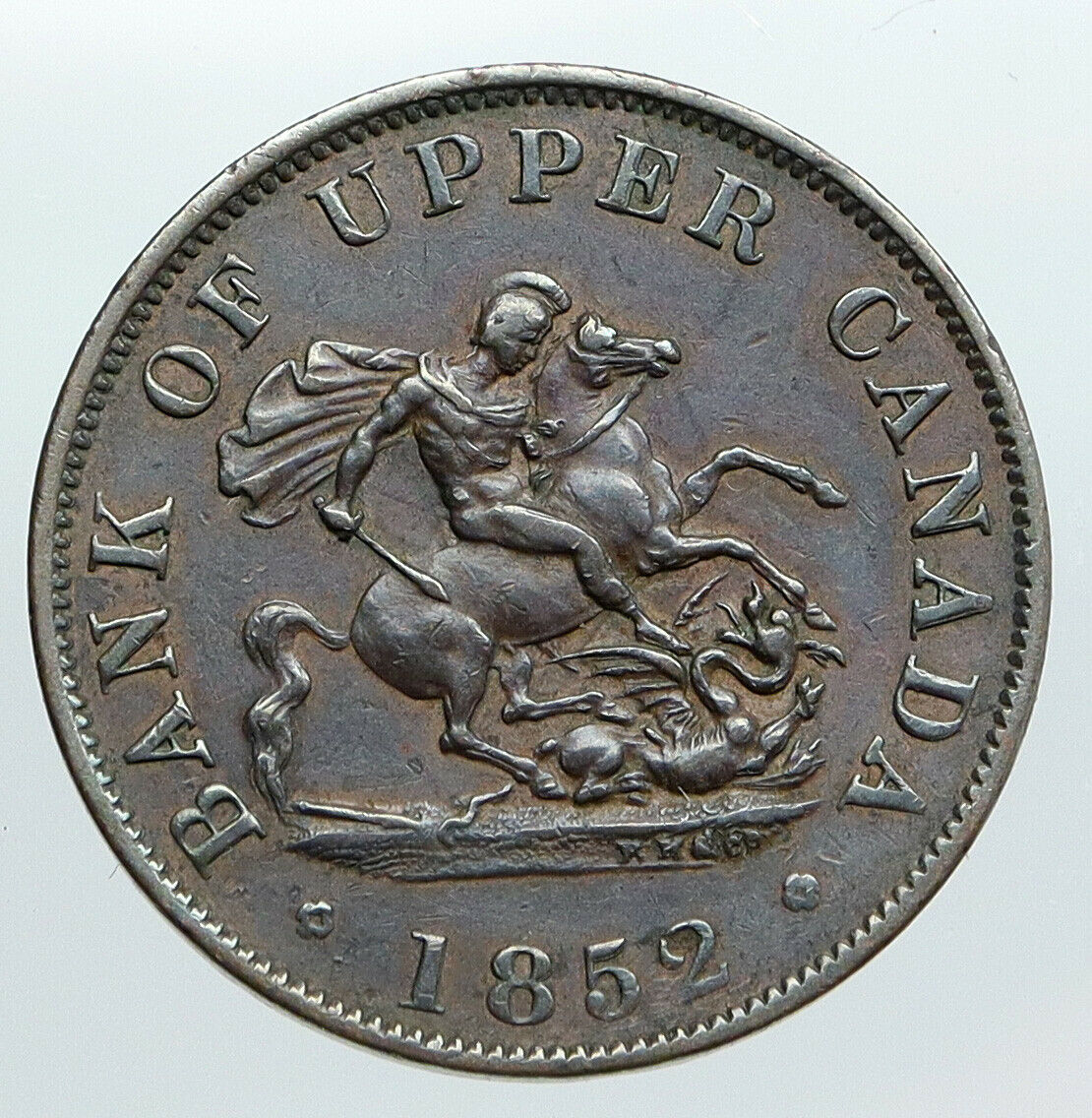 1852 UPPER CANADA Antique UK Queen Victoria HALF PENNY BANK TOKEN Coin i90535