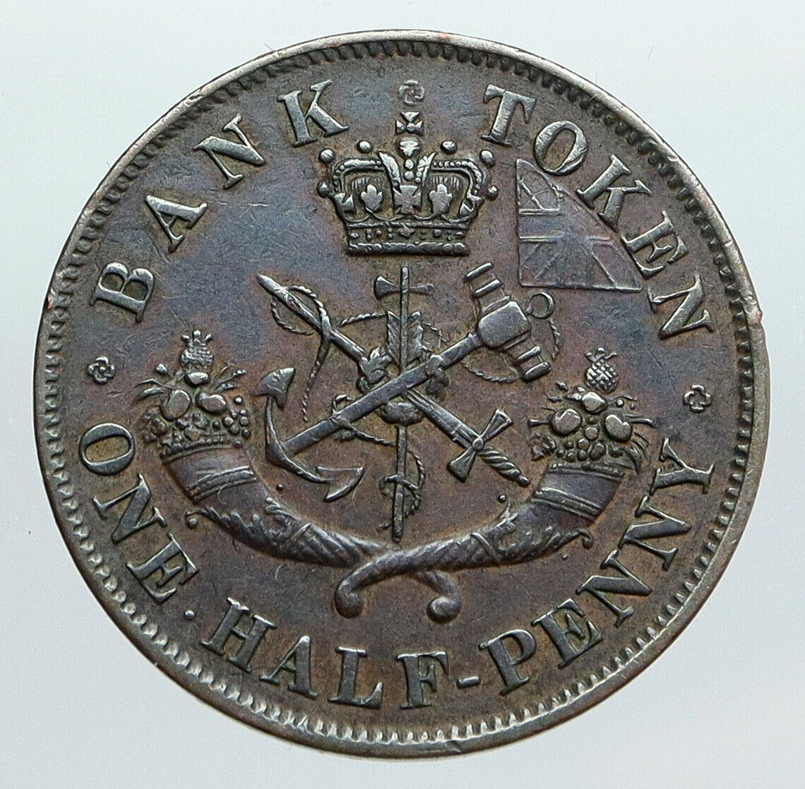 1852 UPPER CANADA Antique UK Queen Victoria HALF PENNY BANK TOKEN Coin i90535