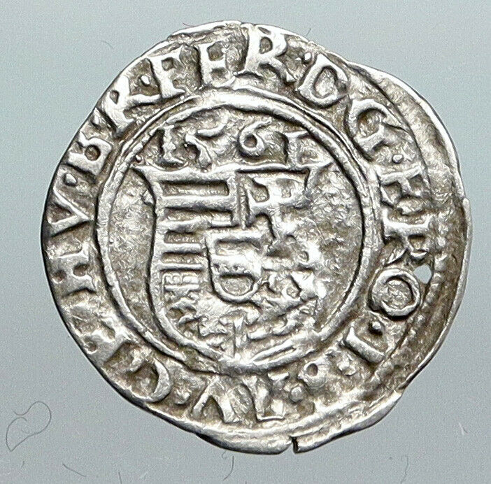 1561 HUNGARY King Ferdinand MADONNA & CHILD ANTIQUE Old Silver Denar Coin i90551