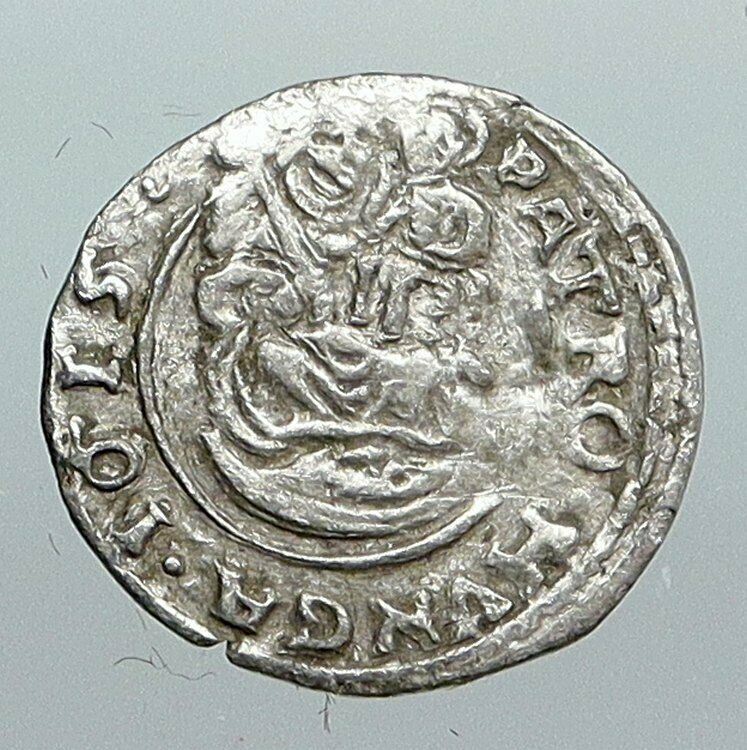 1615 KB HUNGARY King Matyas Matthias II Madonna Child Silver Denier Coin i90560