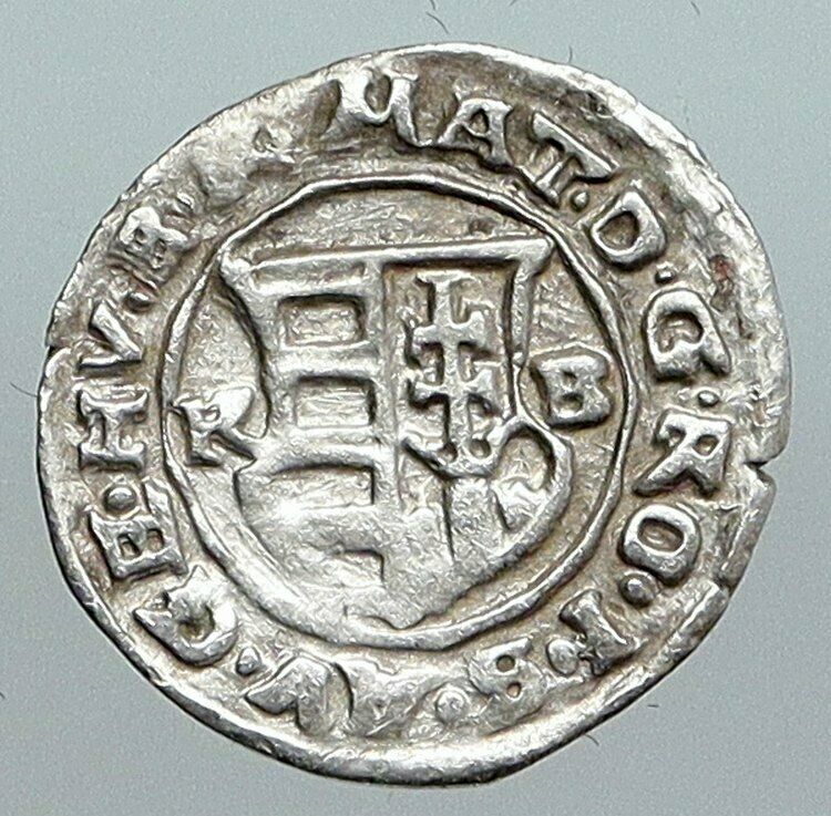 1615 KB HUNGARY King Matyas Matthias II Madonna Child Silver Denier Coin i90560