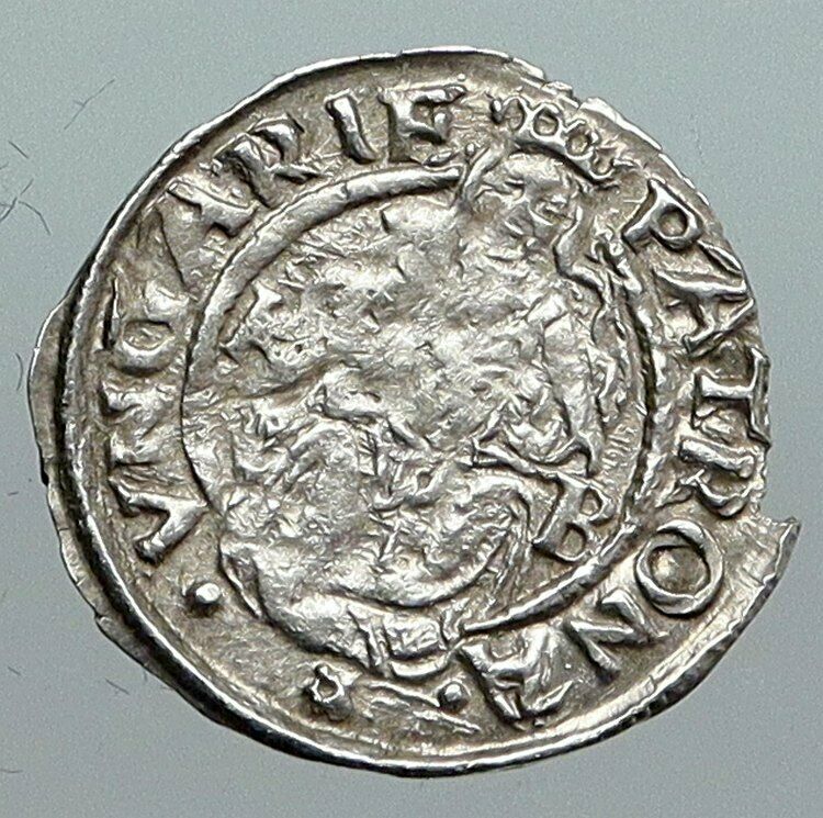 1553 HUNGARY King Ferdinand MADONNA & CHILD ANTIQUE Old Silver Denar Coin i90555