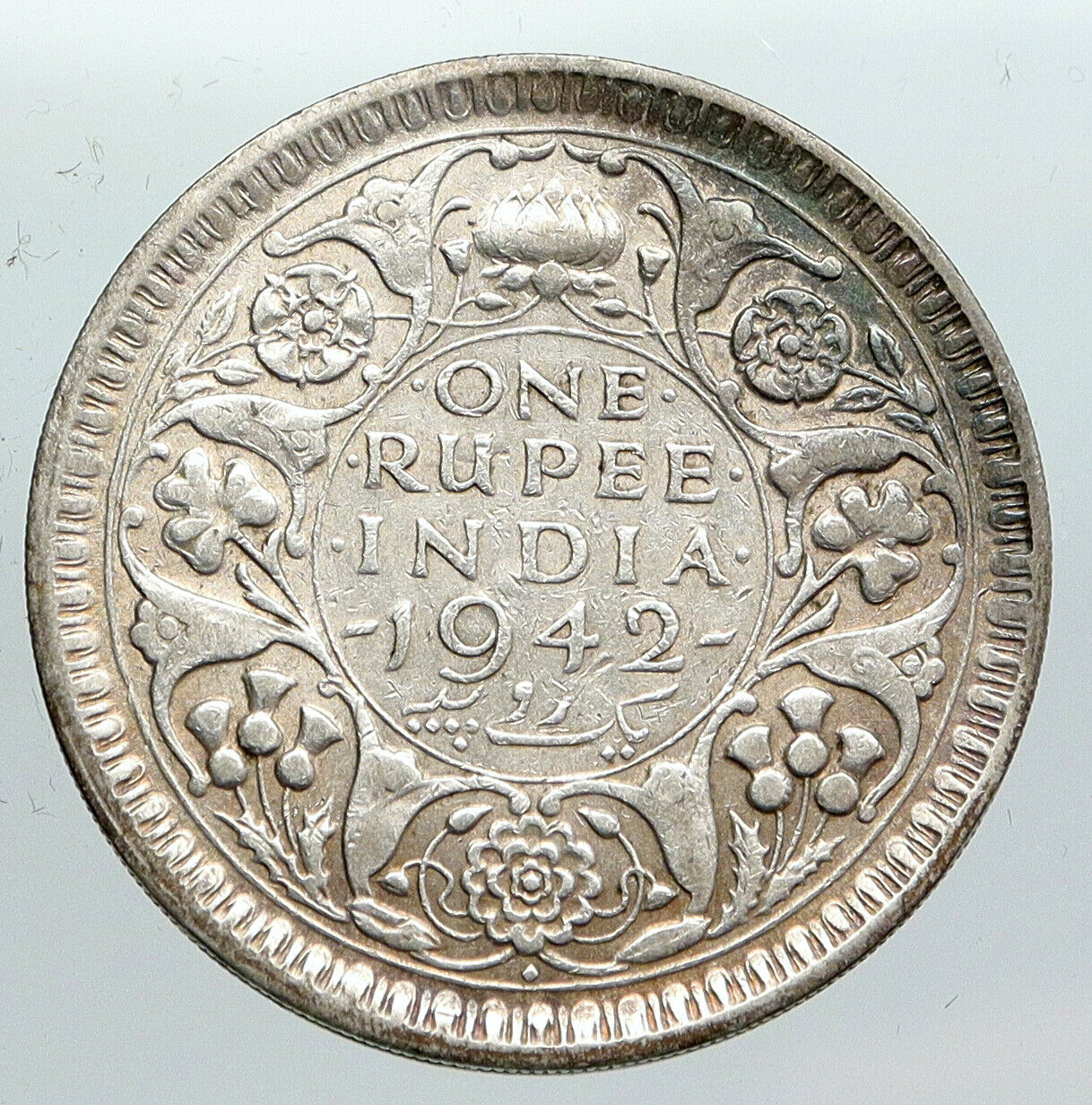 1942 INDIA UK States King George VI OLD VINTAGE Silver Rupee Indian Coin i90563