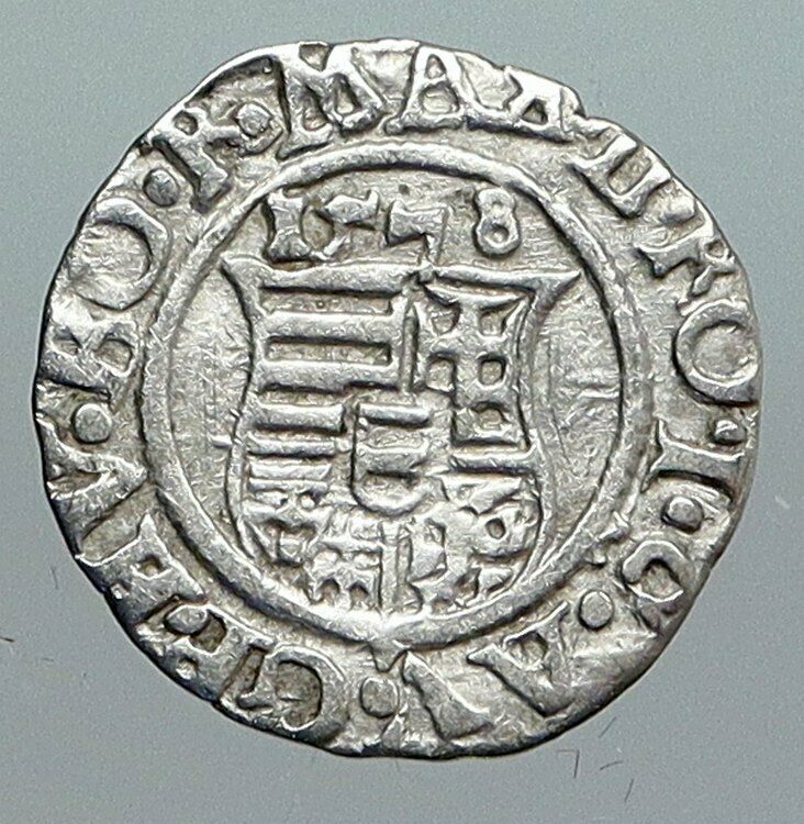 1578 HUNGARY King Maximilian Miksa MADONNA & CHILD Old Silver Denar Coin i90554