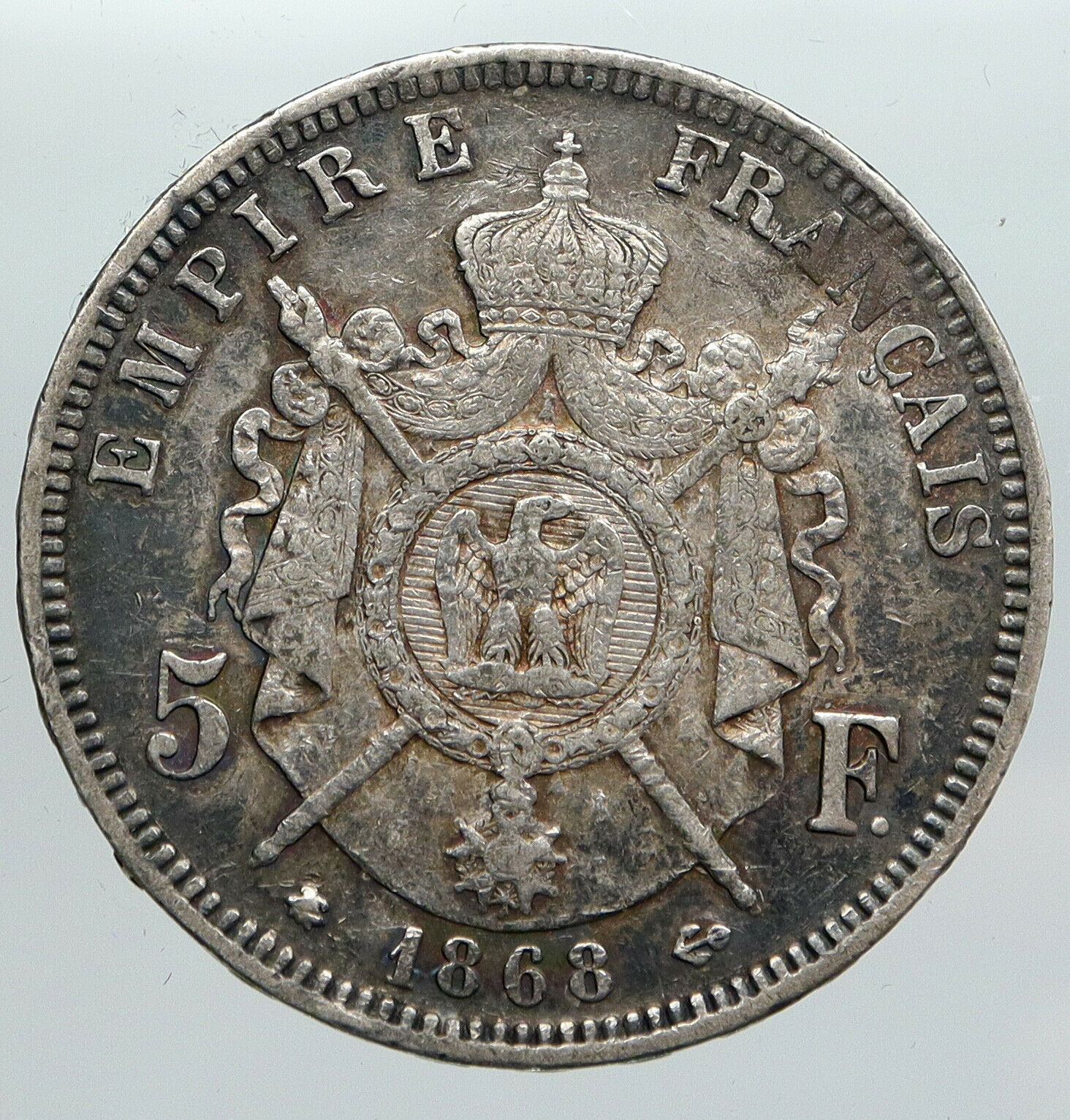 1868 BELGIUM with King LEOPOLD II and LION ANTIQUE Silver 5 Francs Coin i90566