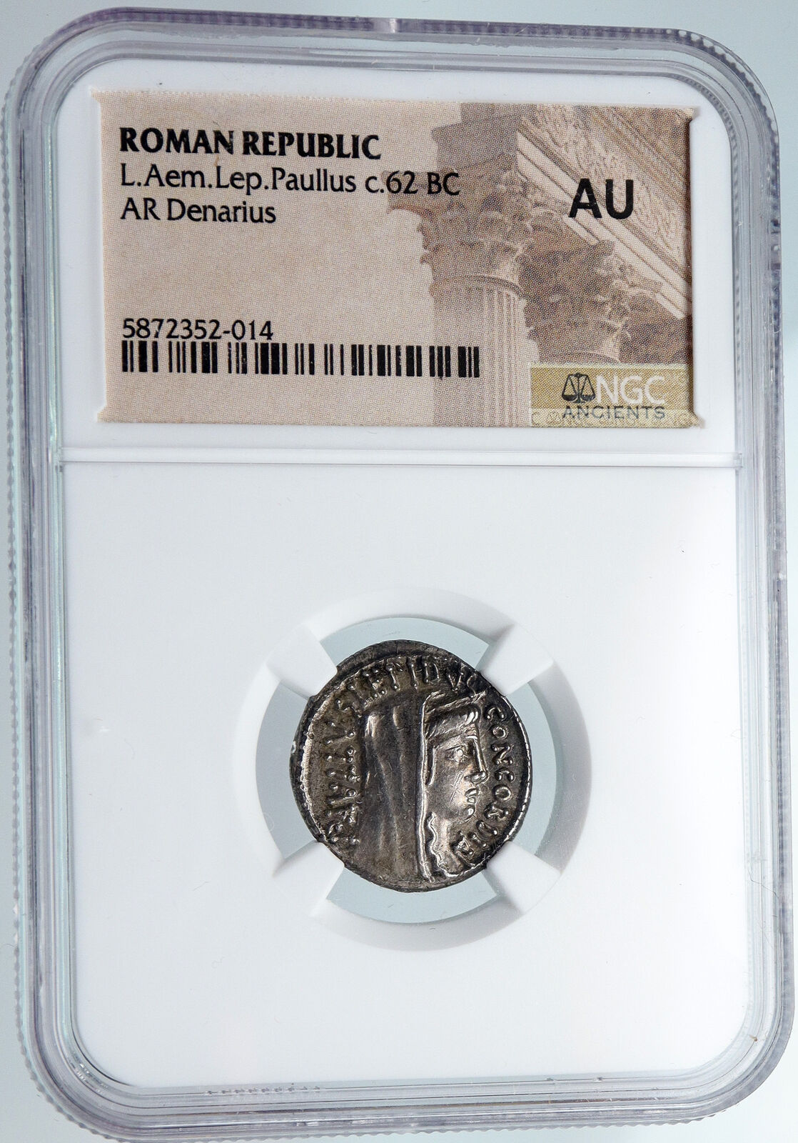 LEPIDUS PAULLUS as Moneyer Silver Roman Denarius Coin PERSEUS & SONS NGC i90001