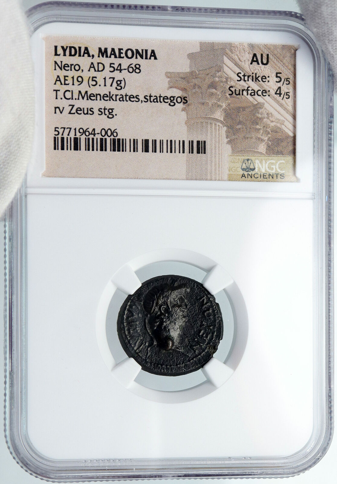 NERO Authentic Ancient 54AD Sardes Lydia OLD Original Roman Coin ZEUS NGC i88904