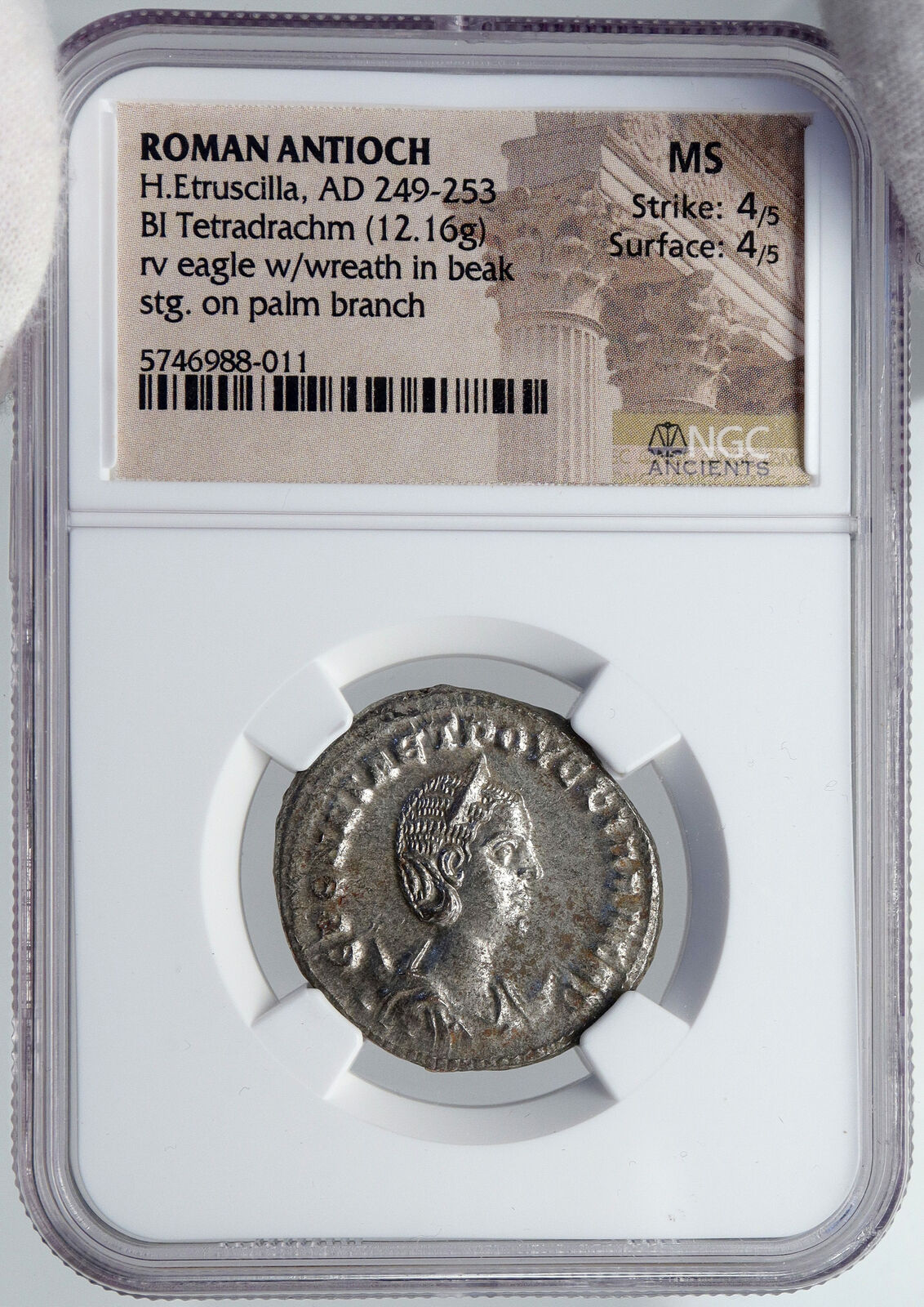 HERENNIA ETRUSCILLA Ancient 250AD OLD Silver Roman Coin EAGLE & PALM NGC i87719