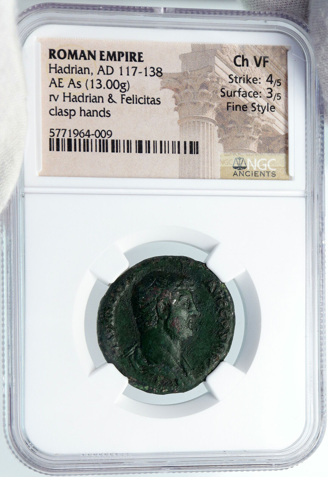 HADRIAN Authentic Ancient 117AD Ancient VINTAGE Roman Coin FELICITAS NGC i88905