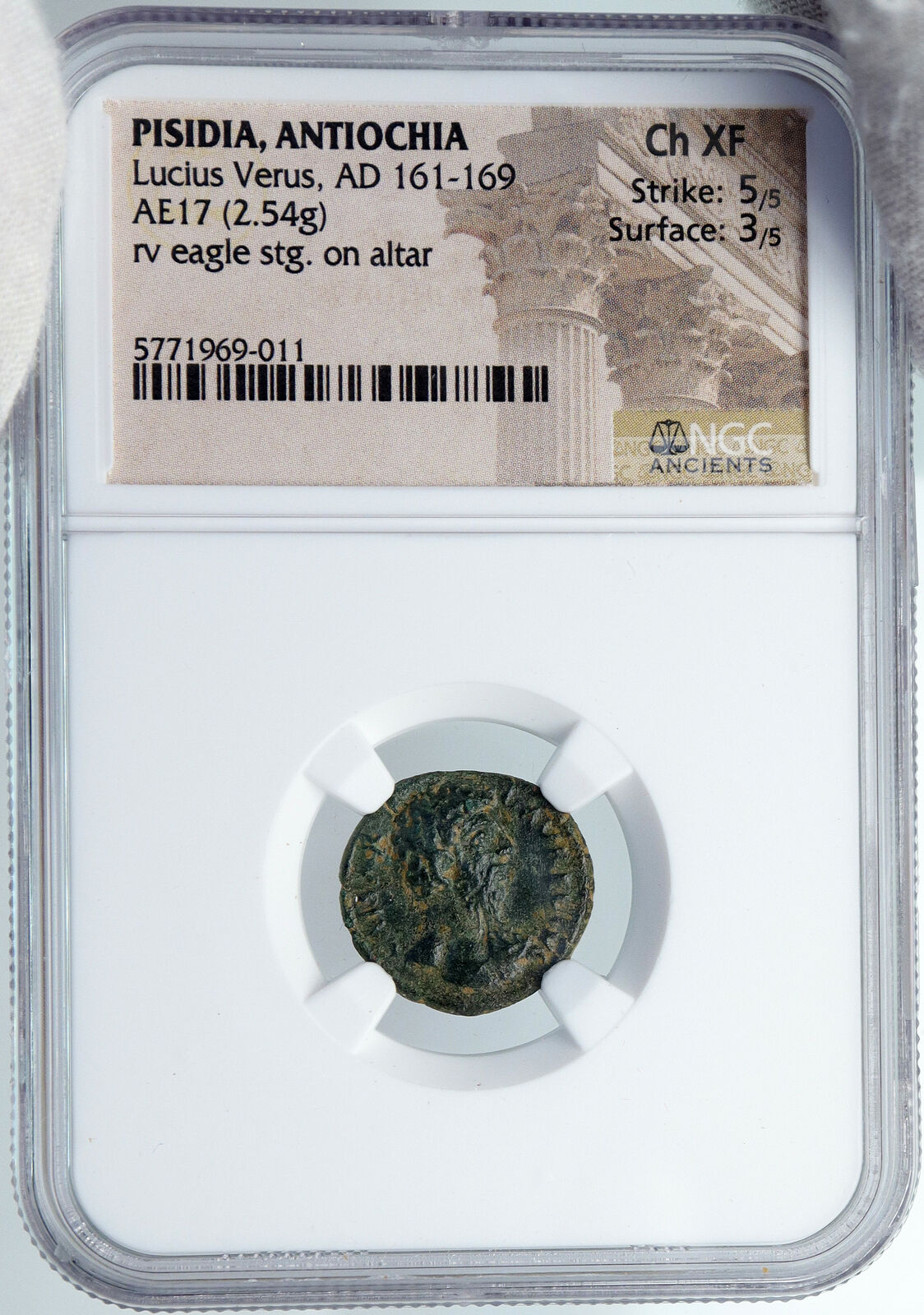 LUCIUS VERUS 161AD Pisidia, Antiochia Rome Ancient Roman Coin ALTAR NGC i88934