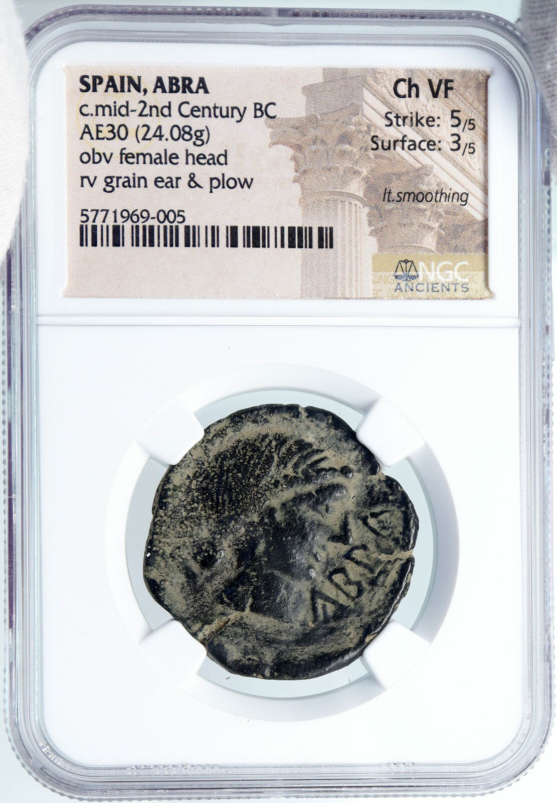 ABRA in SPAIN Authentic Ancient 150 BC OLD Iberian Greek Spanish Coin NGC i88929