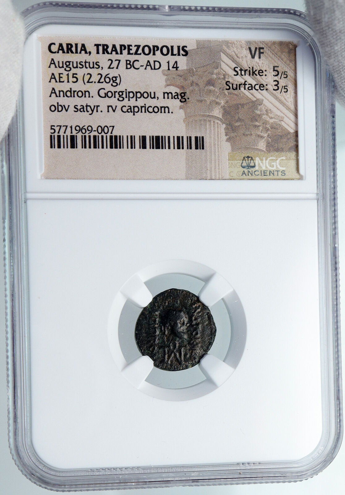 TREPEZOPOLIS in CARIA Ancient AUGUSTUS Greek Coin CAPRICORN SILENOS NGC i88931