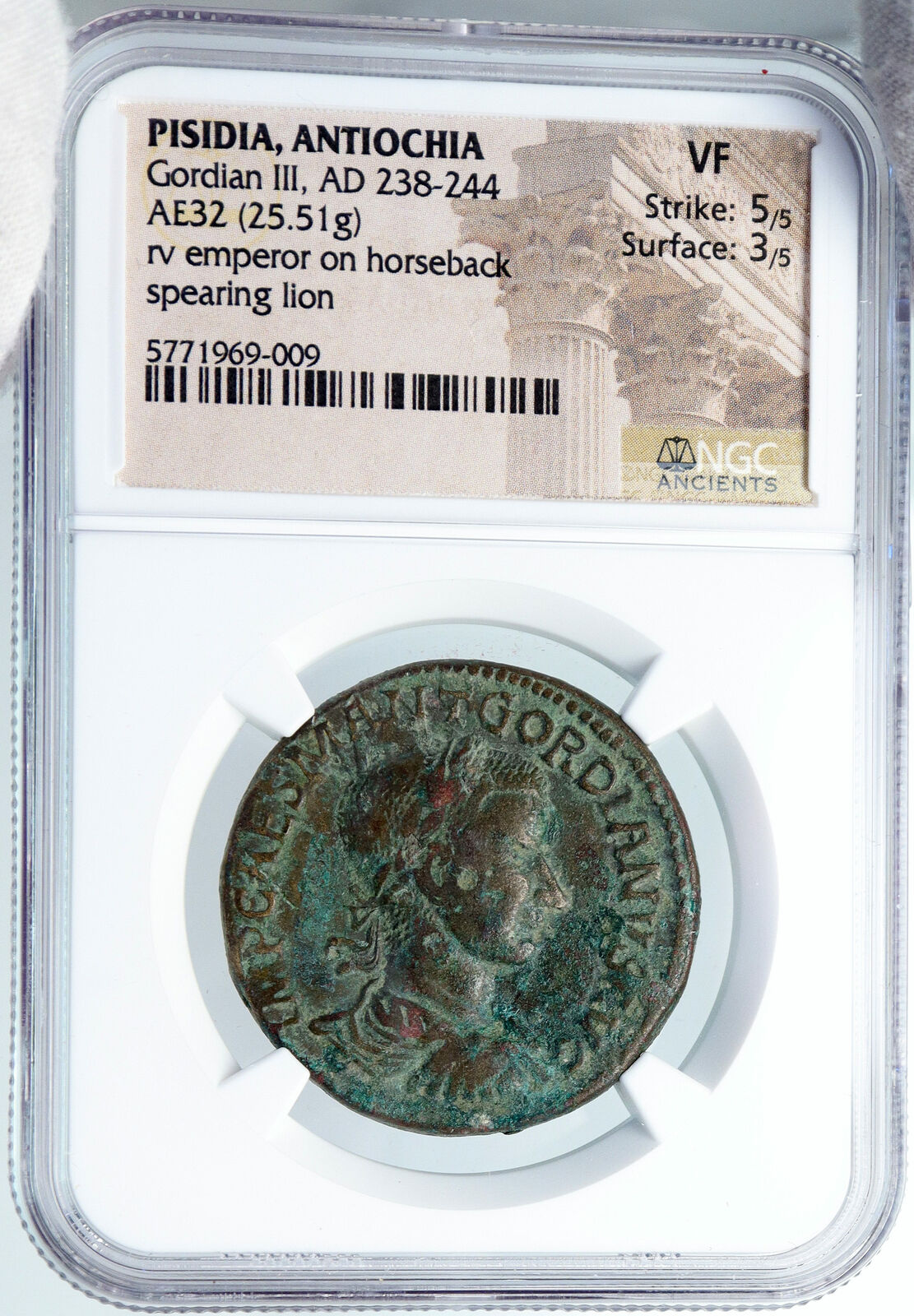 GORDIAN III on HORSEBACK Hunts Lion 238AD Antioch Pisidia Roman Coin NGC i88933